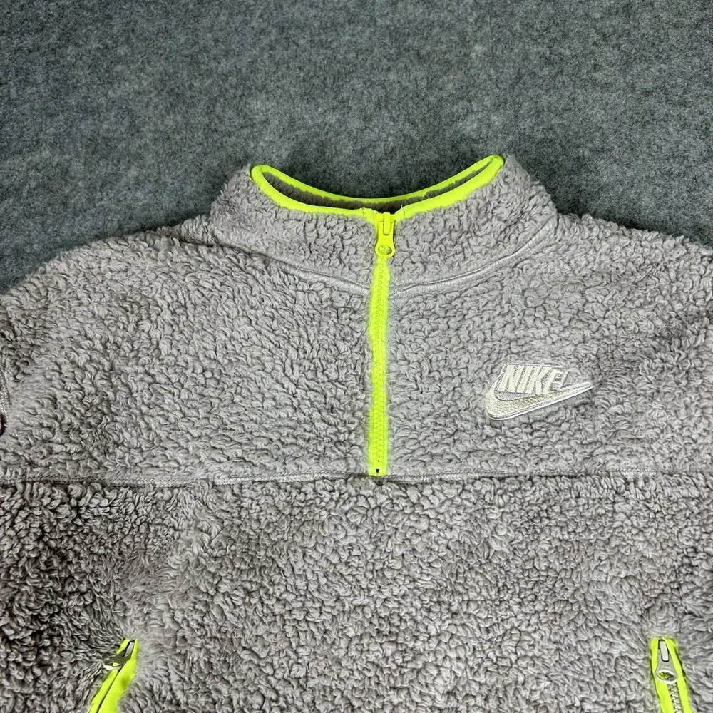 Nike Jacket Women's L Deep Pile Shaggy Swoosh Fleece Sherpa Crop Pullover Neon